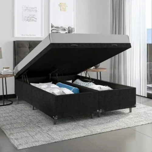 cama box bau e colchão de espuma D33 queen size