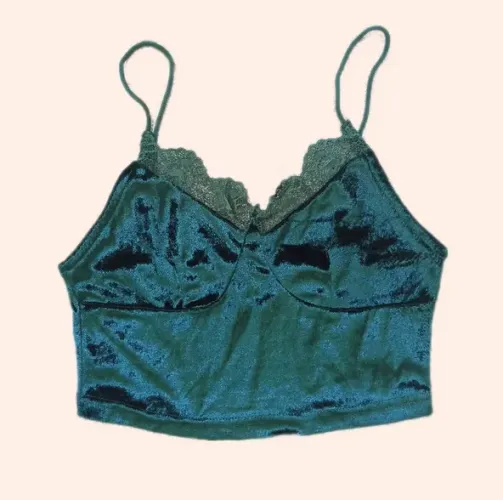 Top Cropped Verde Veludo Shein