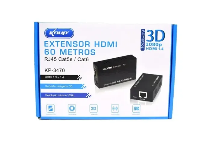 Extensor Hdmi 1.4 60m 1080p Rj45 Cat 5e Cat6  Kp-3470 Knup
