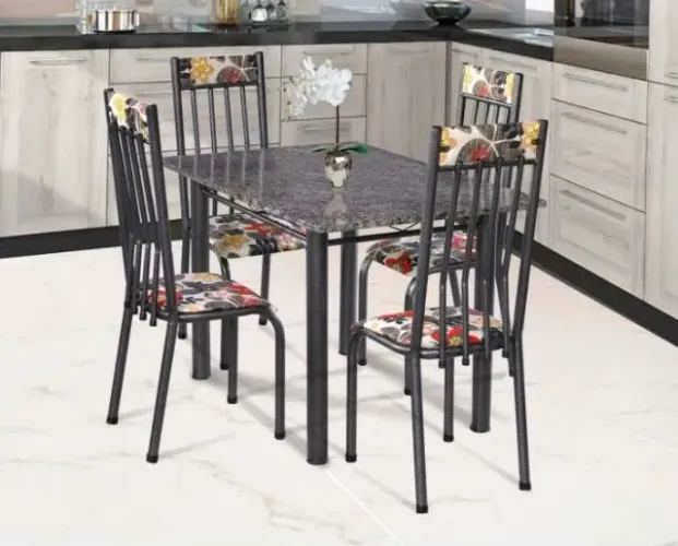Mesa Tampo Pedra 4 Cadeiras Tubo. Produto Novo Direto da Fábrica!