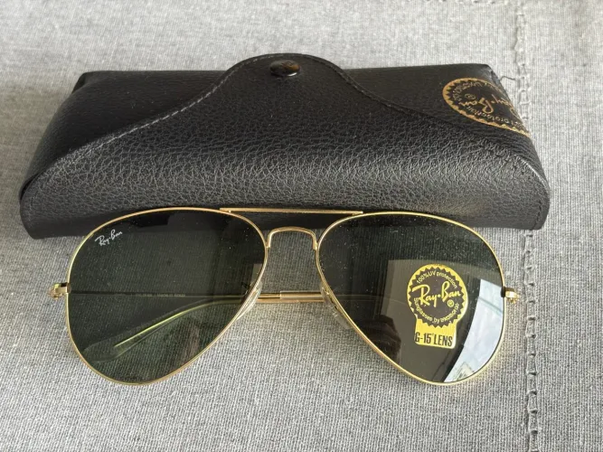 Óculos Sol Rayban Aviator dourado lente esverdeada