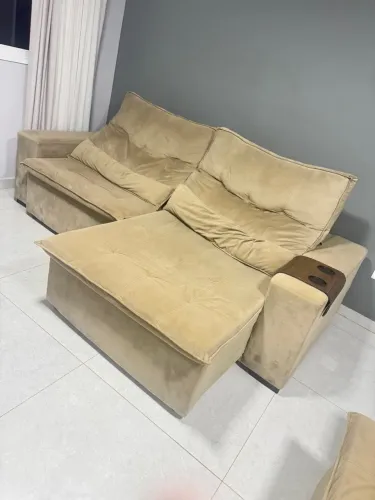 Sofá suede retrátil e reclinável 4 lugares