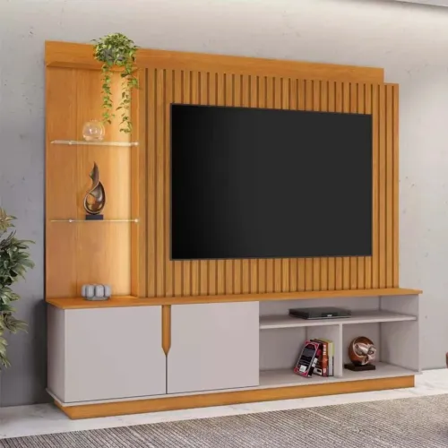 Home Amparo Larg. 1.82m Cinamomo/Off Ripado C/ Led para TV até 60" rf43