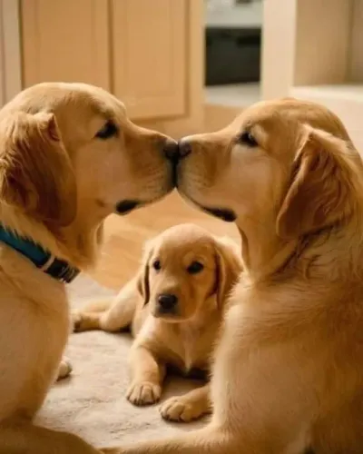  filhote de Golden Retriever com os pais 