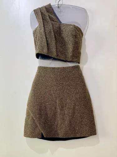 Conjunto Feminino Cropped e Saia com brilho tamanho P