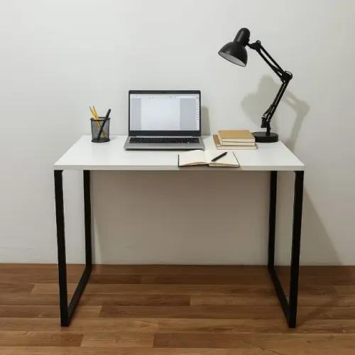 Mesa Escrivaninha Industrial 90x45cm Base Ferro Dourado ou Preto Tampo em MDF Home Office 