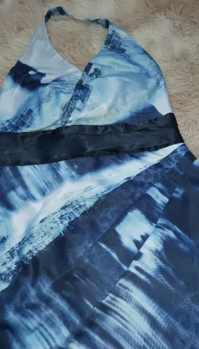 Vestido de festa Azul Estampa Abstrata
