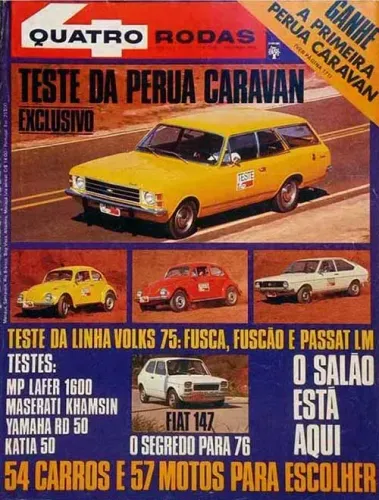 Revista Quatro Rodas - Testes Caravan 1975, MP Lafer, Fuscão 1500