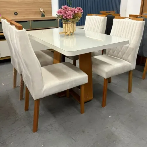 Mesa Sintonia 120x80 com 4 Cadeiras Gênova Veludo (Cadeiras já montadas)