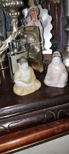 Antiga Deusa Japonesa e Buda de miniaturas de porcelana