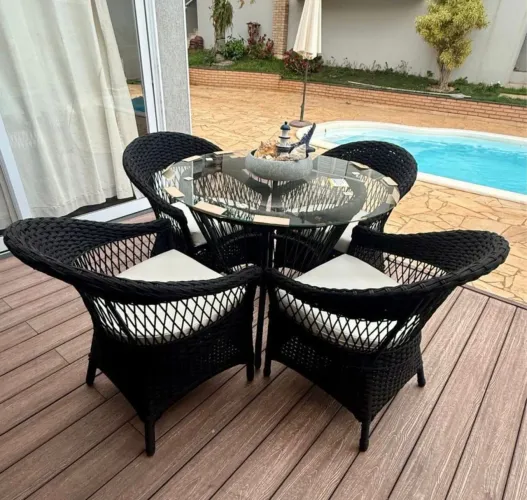 mesa jantar vidro temperado cadeira poltrona corda náutica 