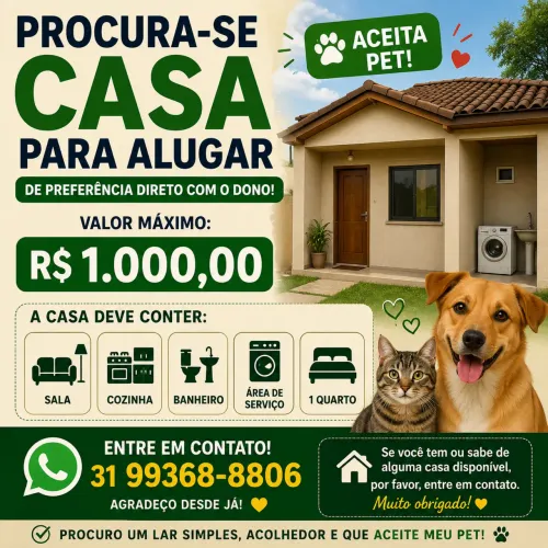PROCURA-SE CASA PARA ALUGAR
