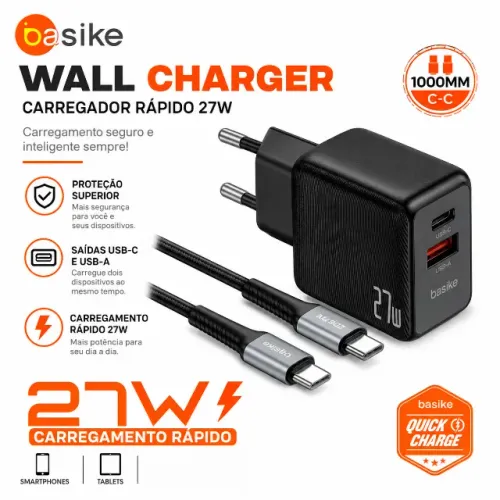 Carregador Basike 27W com Cabo USB-C