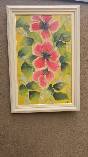 Quadro flores pintura à oleo com moldura nude