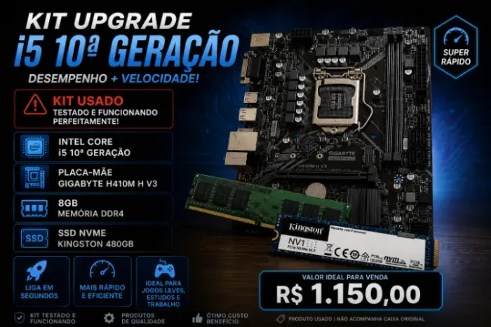 Kit Upgrade Intel Core i5 10ª Geração + H410M + 8GB DDR4 + SSD NVMe 480GB