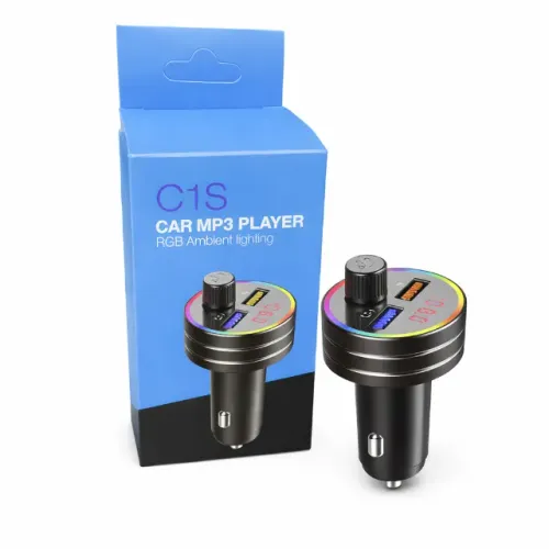 Transmissor FM Bluetooth C1S Carregador Veicular USB Duplo RGB Viva-Voz BT 5.0 para Carro