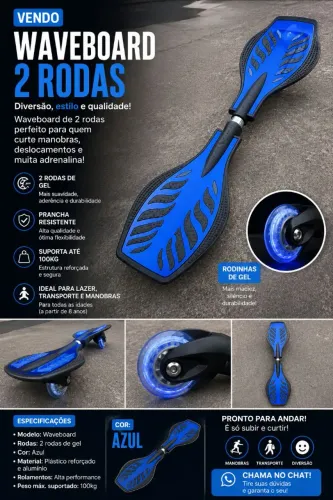 Waveboard Azul 2 Rodas com Rodinhas de Gel - Diversão Garantida!