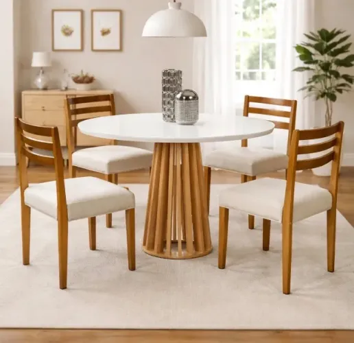 Conjunto Sala de Jantar Bellagio 1,00 m com 4 Cadeiras Linho Palha