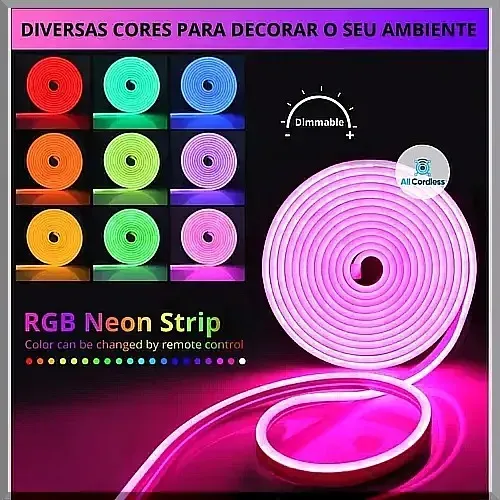 Fita de LED Neon de 5 metros com alta luminosidade e flexibilidade Pronta Entrega