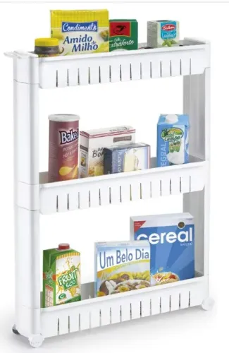 Prateleira Cozinha Multiuso com Rodízios Arthi Branca 3 Andares - 77,5cm - Estreita USADA