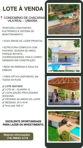 VENDE-SE LOTE NO CONDOMINIO DE CHÁCARAS VILA REAL EM UIBAI - BA