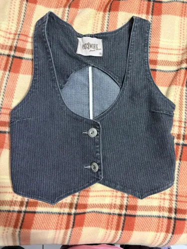 colete jeans vintage patchwork