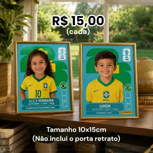 Foto 10x15cm com a foto do seu filho na figurinha da copa