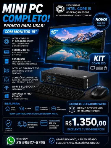 Mini PC Core i5 6ª Geração + 8GB RAM + 256GB SSD Ultracompacto seminovo!