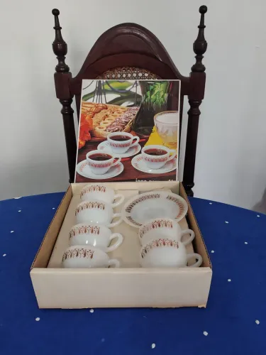 Jogo de café termo Rey gravatinha laranja na caixa - louças opalinas