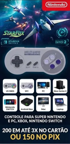Controle para Super Nintendo, Nintendo switch, Xbox e Pc