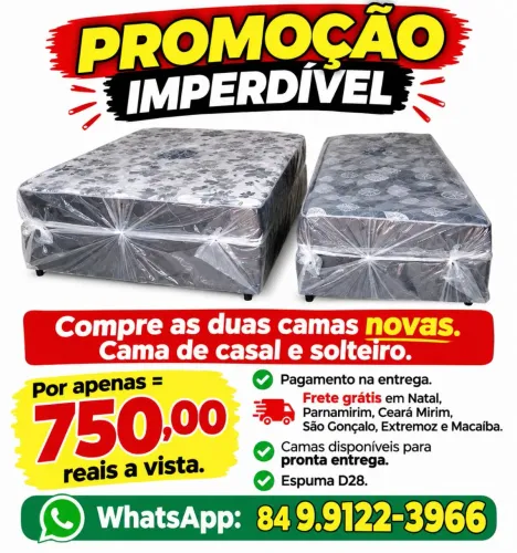Na compra das duas camas novas, ganhe o frete grátis em Natal e grande Natal.
