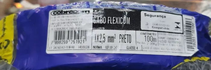 Cabo eletrico flexível 2,5mm preto cobrecom