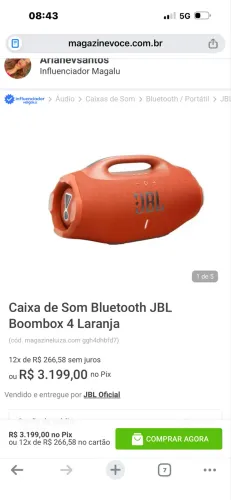 Caixa de som JBL laranja