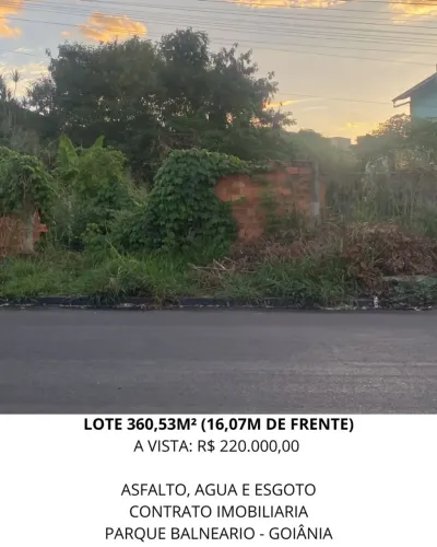 Leia a descrição: Lote 360,53m² (Asfalto, Agua e Esgoto) Parque Balneario
