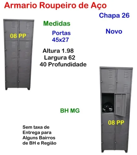 Armario de aço 08 Portas Escaninho Roupeiro comercio Vestiário Industria Academia Loja