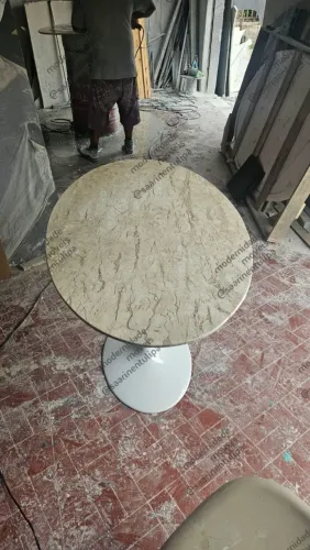 Mesa Base Jantar com tampo 140x080 travertino Bege Bahia