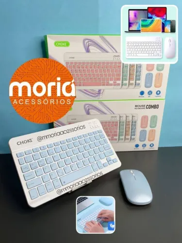 Teclado E Mouse Bluetooth Recarregável P/ Tablet Notebook Macbook e Celular
