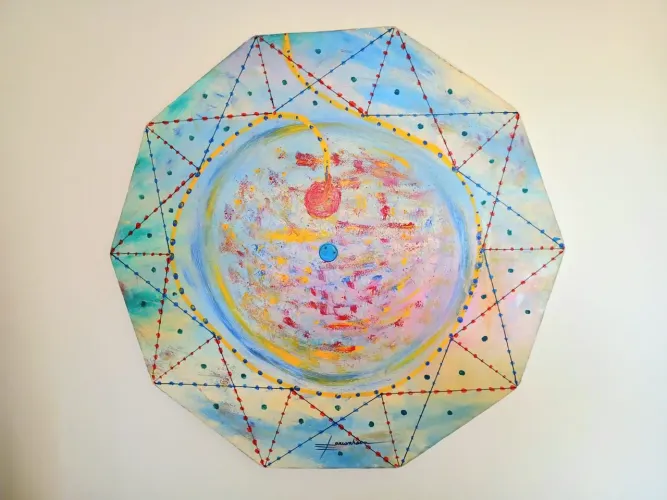 Painel pintura abstrato octagonal.