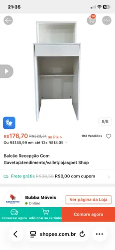 Balcão branco com gaveta e chave