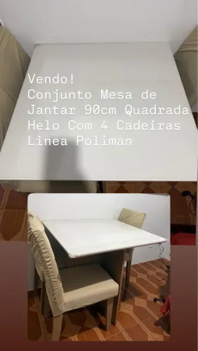 Conjunto Mesa de Jantar 90cm Quadrada Helo Com 4 Cadeiras Linea Poliman