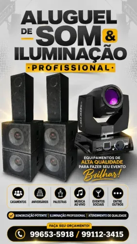 Alugamos som e iluminação profissional para seu evento