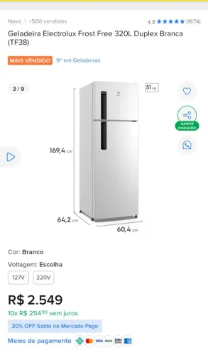 Geladeira nova Eletrolux