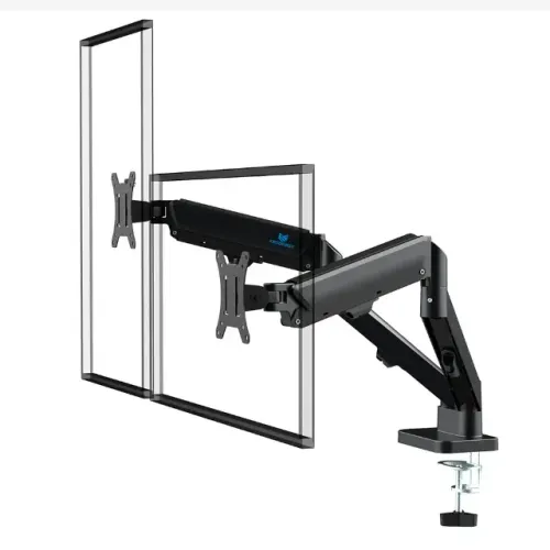 Suporte de Mesa Articulado para 2 Monitores de 17" a 32", Ajuste com Pistão a Gás, Preto (