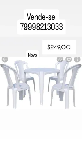 Jogo de mesa plástica com 4 cadeiras super resistente