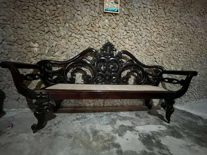 Sofá colonial com palha (Canapé, Marquesão antigo em madeira)