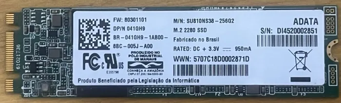 SSD M.2 2280 SATA 256GB ADATA SU810NS38 (DP/N 041GH9) - USADO