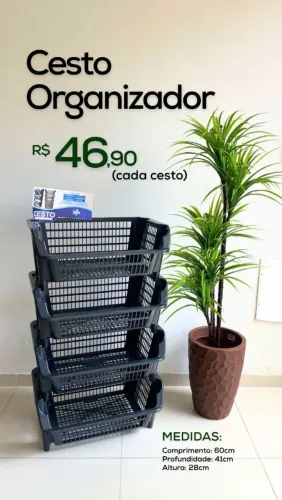 Cesto Organizador Empilhável / Expositor Plástico NOVO - Preto ou branco