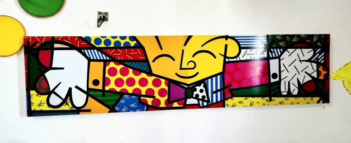 Quadro Grande Estilo Romero Britto, 160x39cm, Em Excelente Estado de Conservação, Colorido
