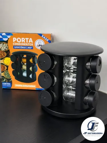 Porta Condimentos Giratório com 12 Potes de Vidro com Dosador - Novo
