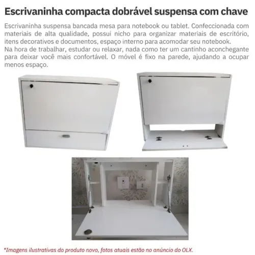 Escrivaninha compacta dobrável suspensa com chave